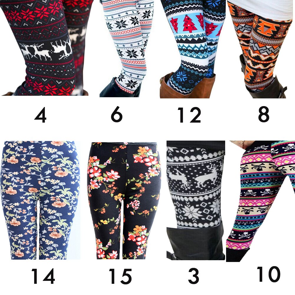 Womens Christmas Leggings Xmas Floral Winter Warm Long Pants Trousers  Bottoms UK 